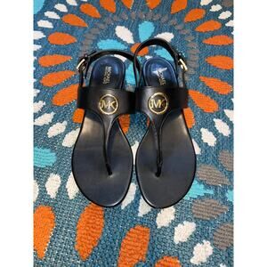 Michael Kors Black MK Logo Thong Sandals Size 7.5M Low Heel